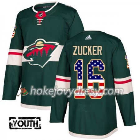 Dětské Hokejový Dres Minnesota Wild Jason Zucker 16 2017-2018 USA Flag Fashion Zelená Adidas Authentic
